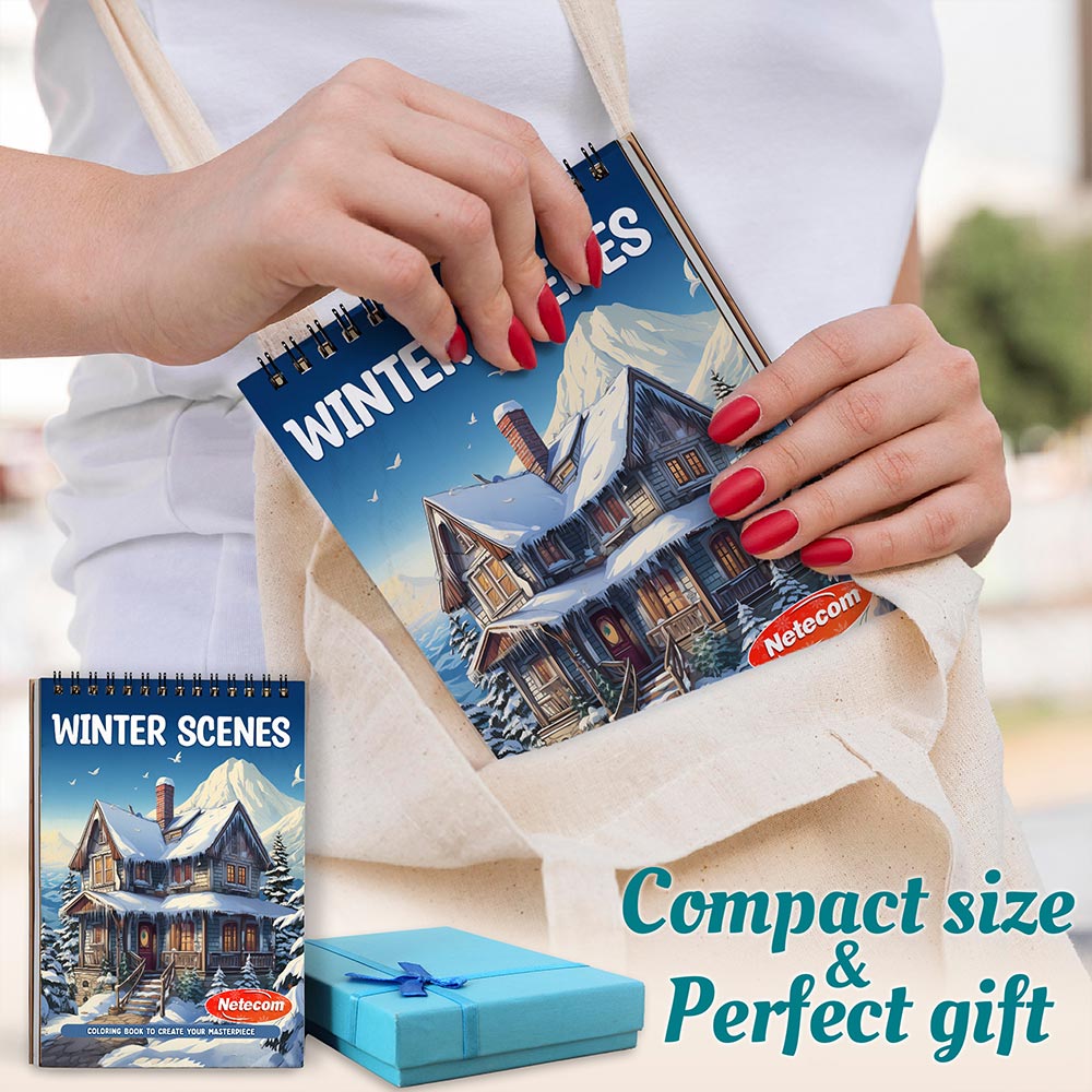 Netecom Winter Scenes Spiral Coloring Book For Adults
