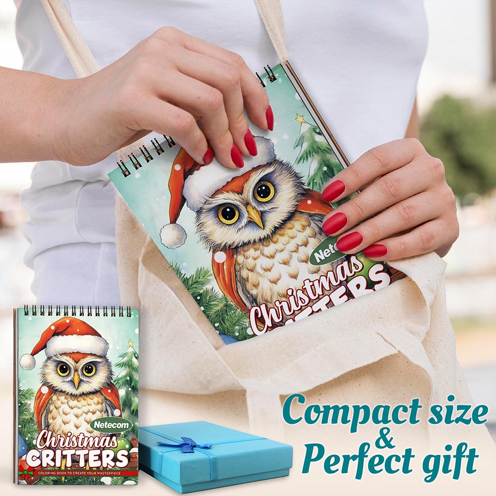 Netecom Christmas Critters Spiral Coloring Book For Adults
