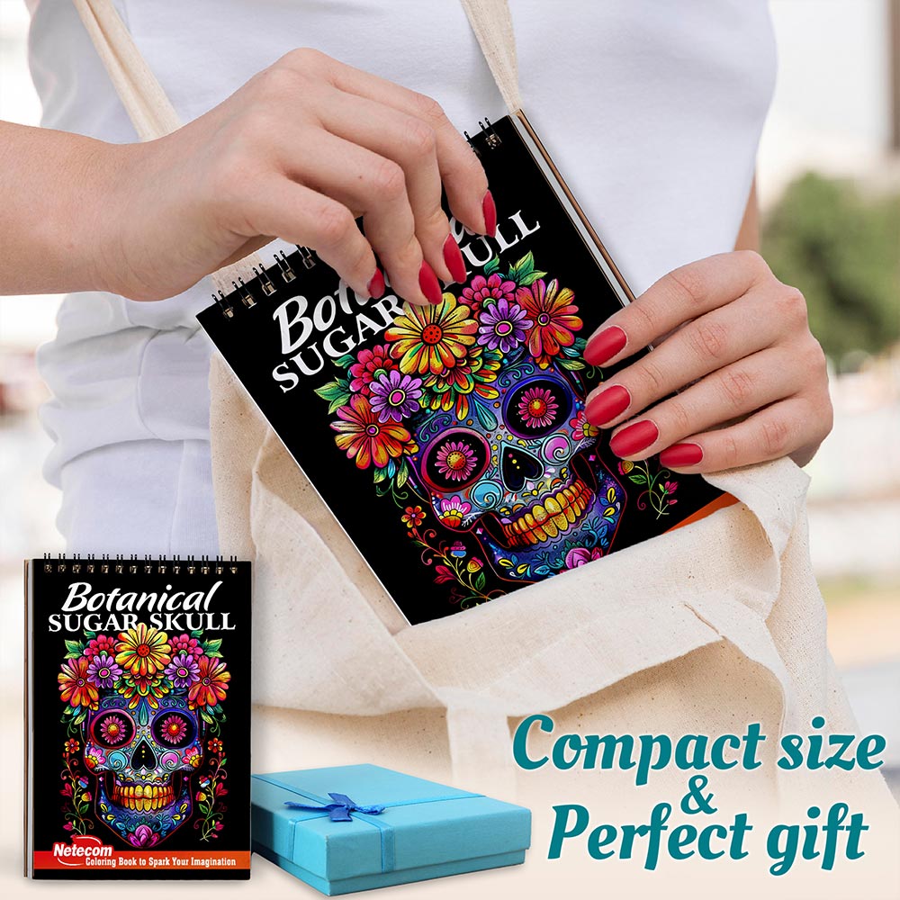 Netecom Botanical Sugar Skull Spiral Coloring Book For Adults
