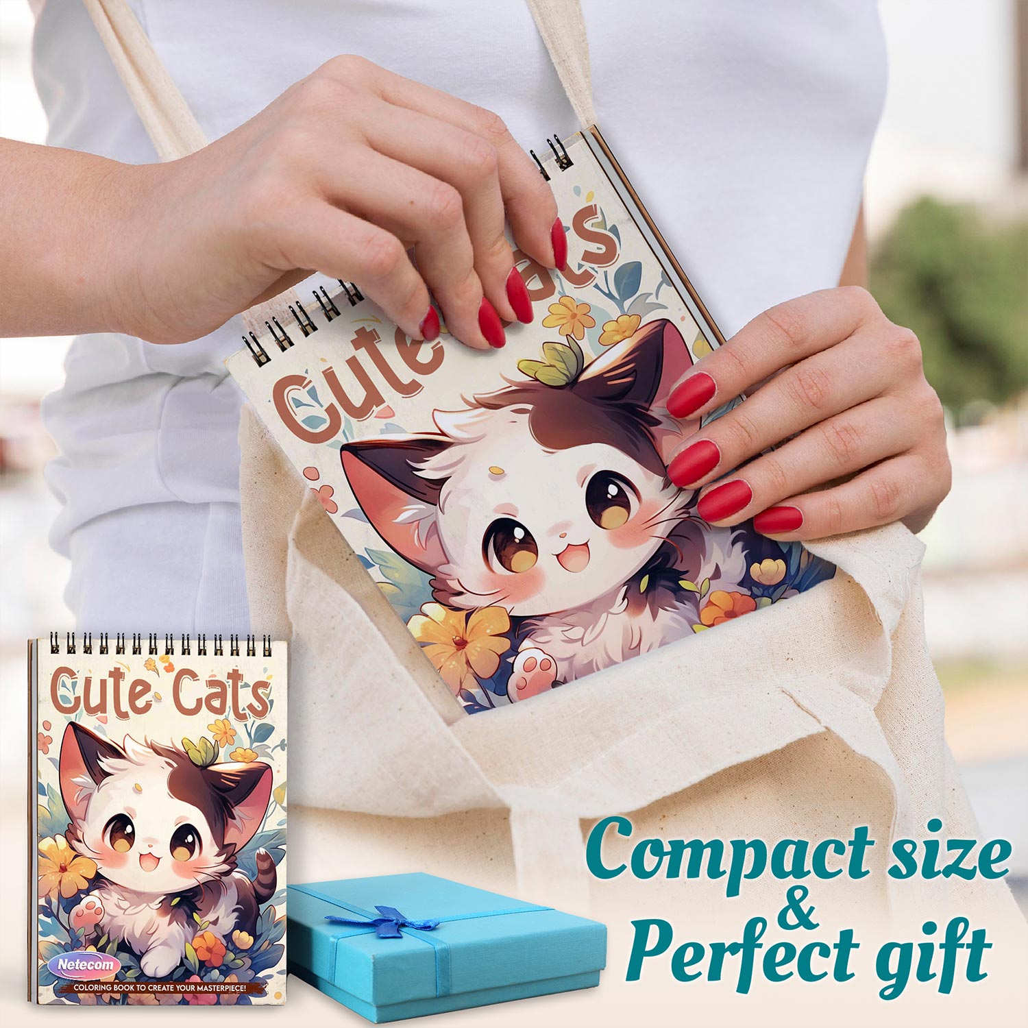 Netecom Cute Cats Spiral Coloring Book For Adults