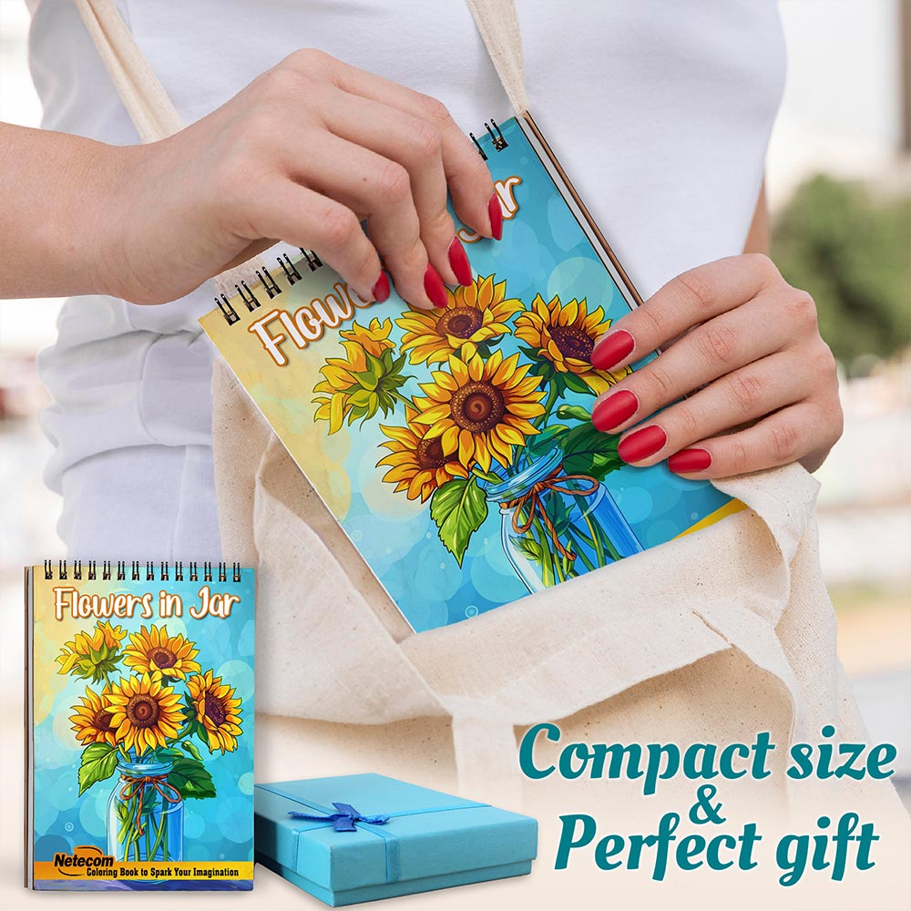 Netecom Flowers in Jar Spiral Coloring Book For Adults