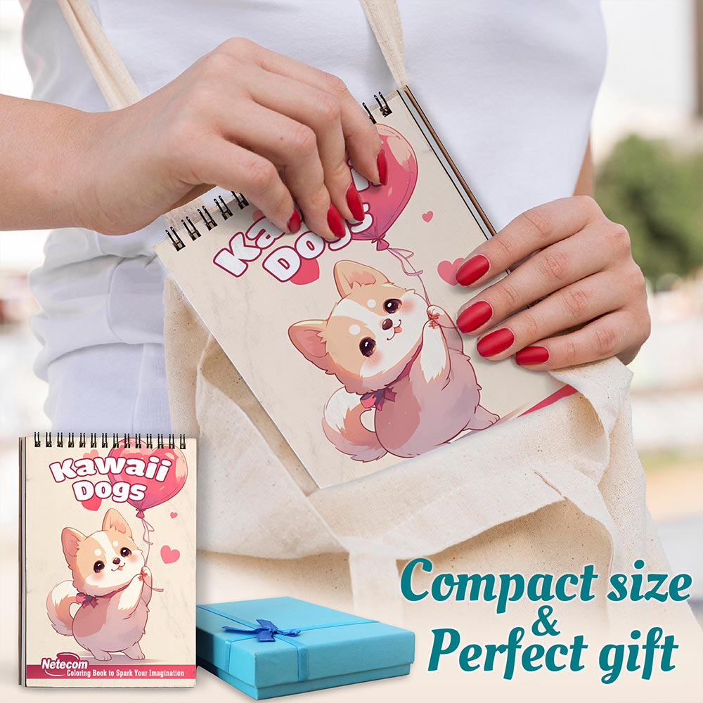Netecom Kawaii Dogs Spiral Coloring Book For Adults