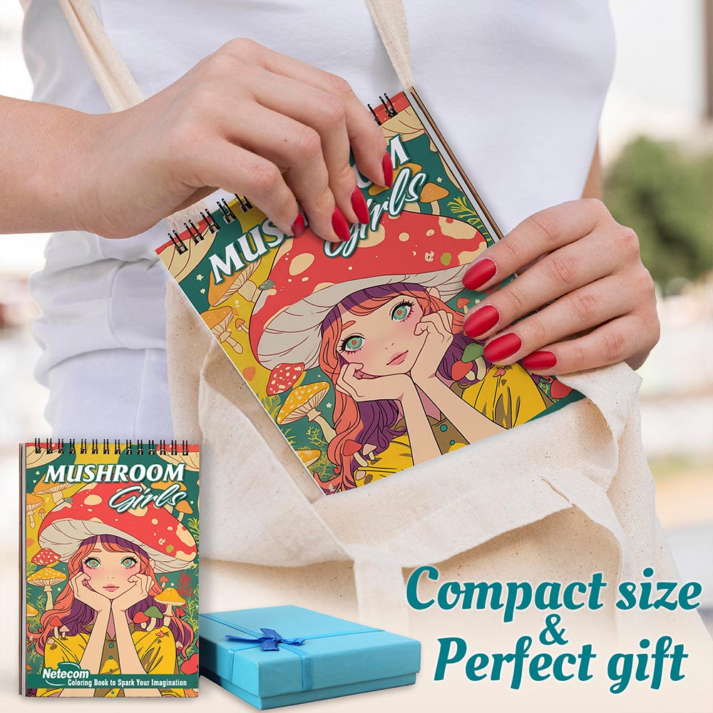 Netecom Mushroom Girls Spiral Coloring Book For Adults