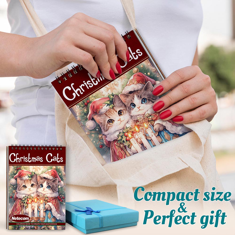 Netecom Christmas Cats Spiral Coloring Book For Adults