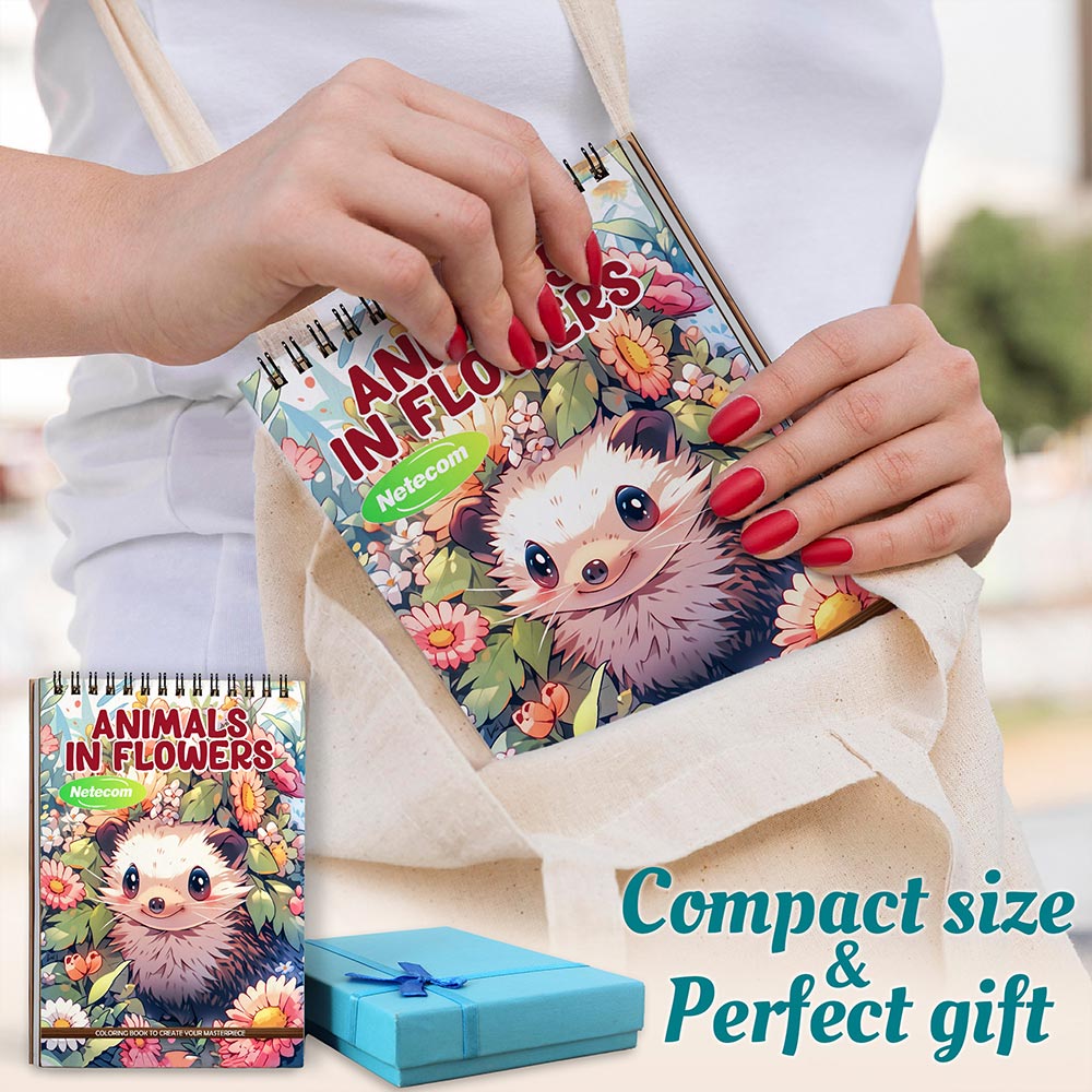 Animals in Flowers Spiral Coloring Book For Adults