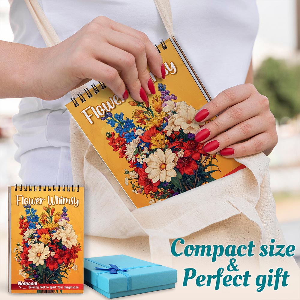 Netecom Flower Whimsy Spiral Coloring Book For Adults