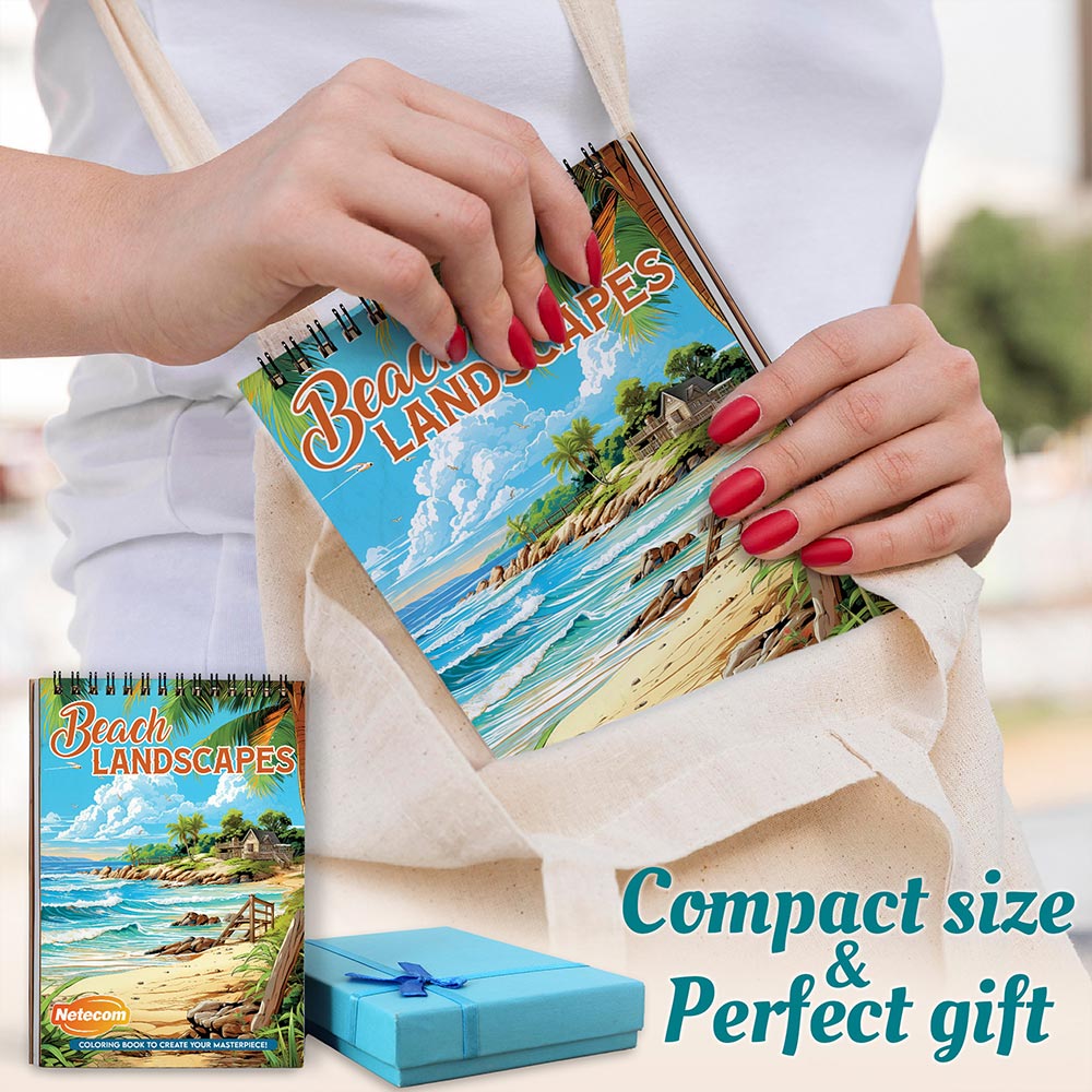 Netecom Beach Landscapes Spiral Coloring Book For Adults
