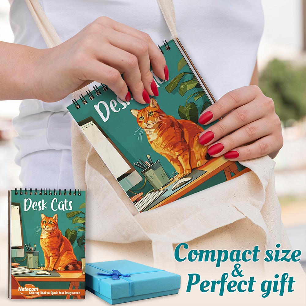 Netecom Desk Cats Spiral Coloring Book For Adults