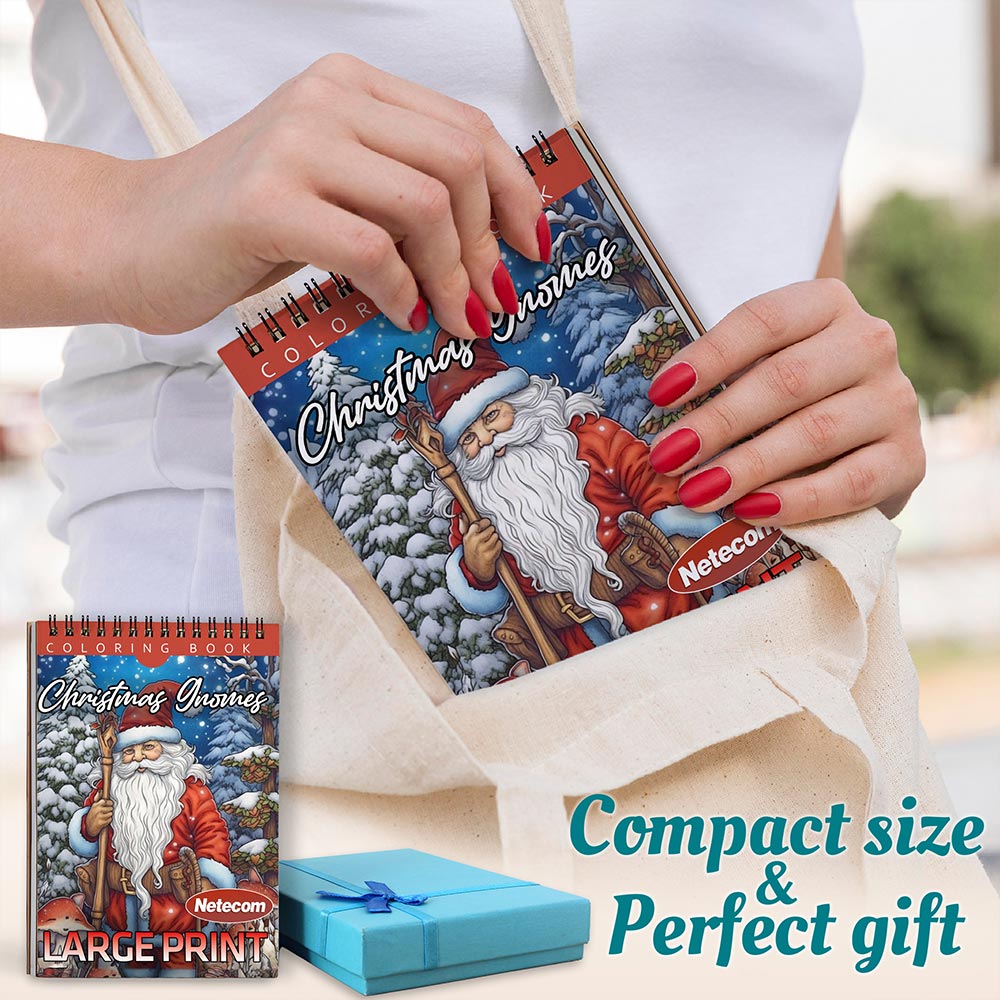Netecom Christmas Gnomes Spiral Coloring Book For Adults