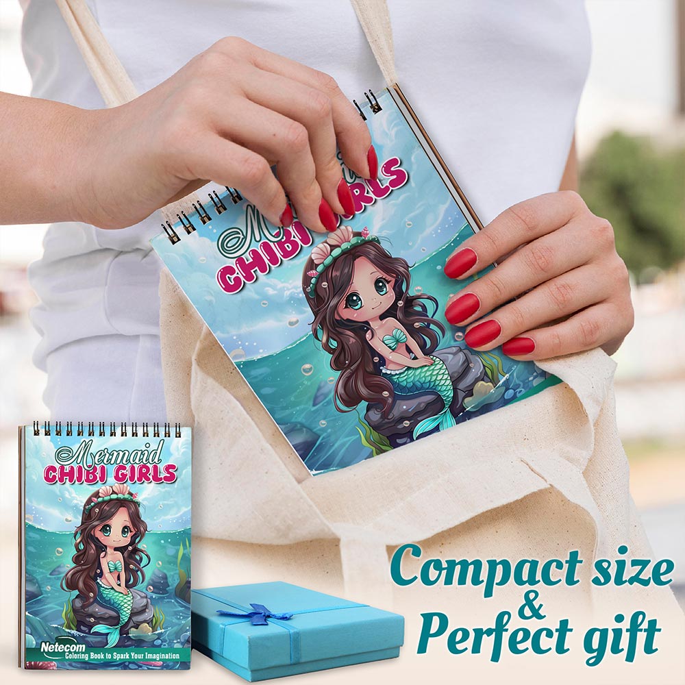 Netecom Mermaid Chibi Girls Spiral Coloring Book For Adults