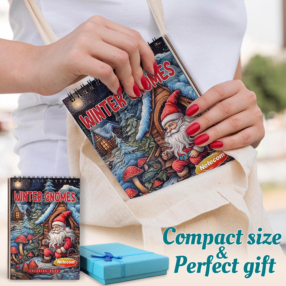 Netecom Winter Gnomes Spiral Coloring Book For Adults