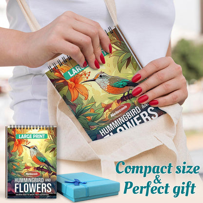 Netecom Large Print Hummingbird and Flowers Spiral Coloring Book For Adults
