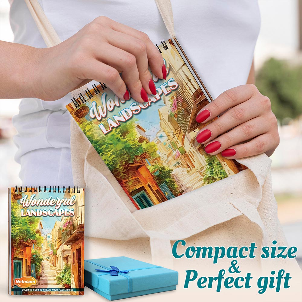 Netecom Wonderful Landscapes Spiral Coloring Book For Adults