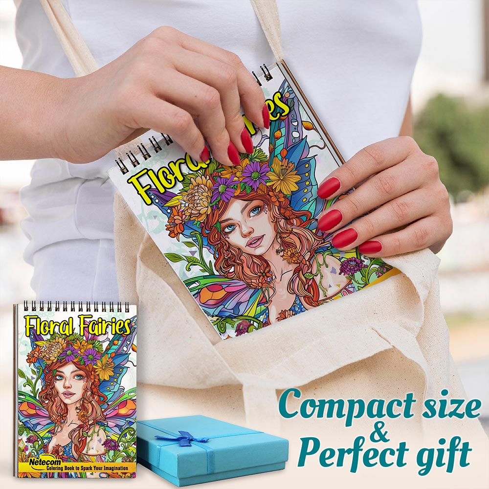 Netecom Floral Fairies Spiral Coloring Book For Adults