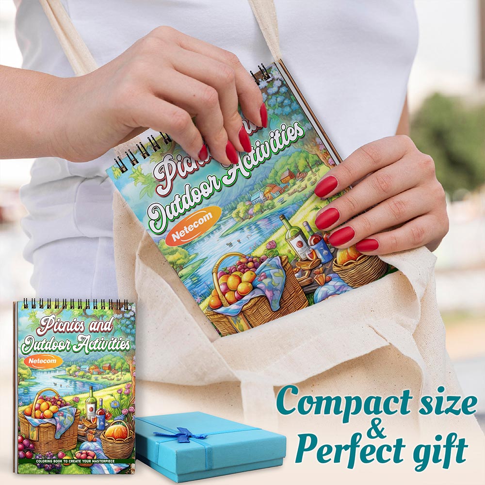 Picnics and Outdoor Activities Spiral Coloring Book For Adults