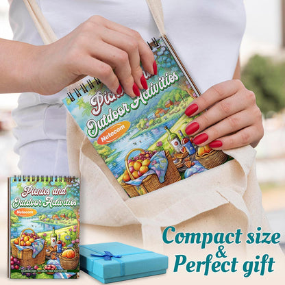 Picnics and Outdoor Activities Spiral Coloring Book For Adults