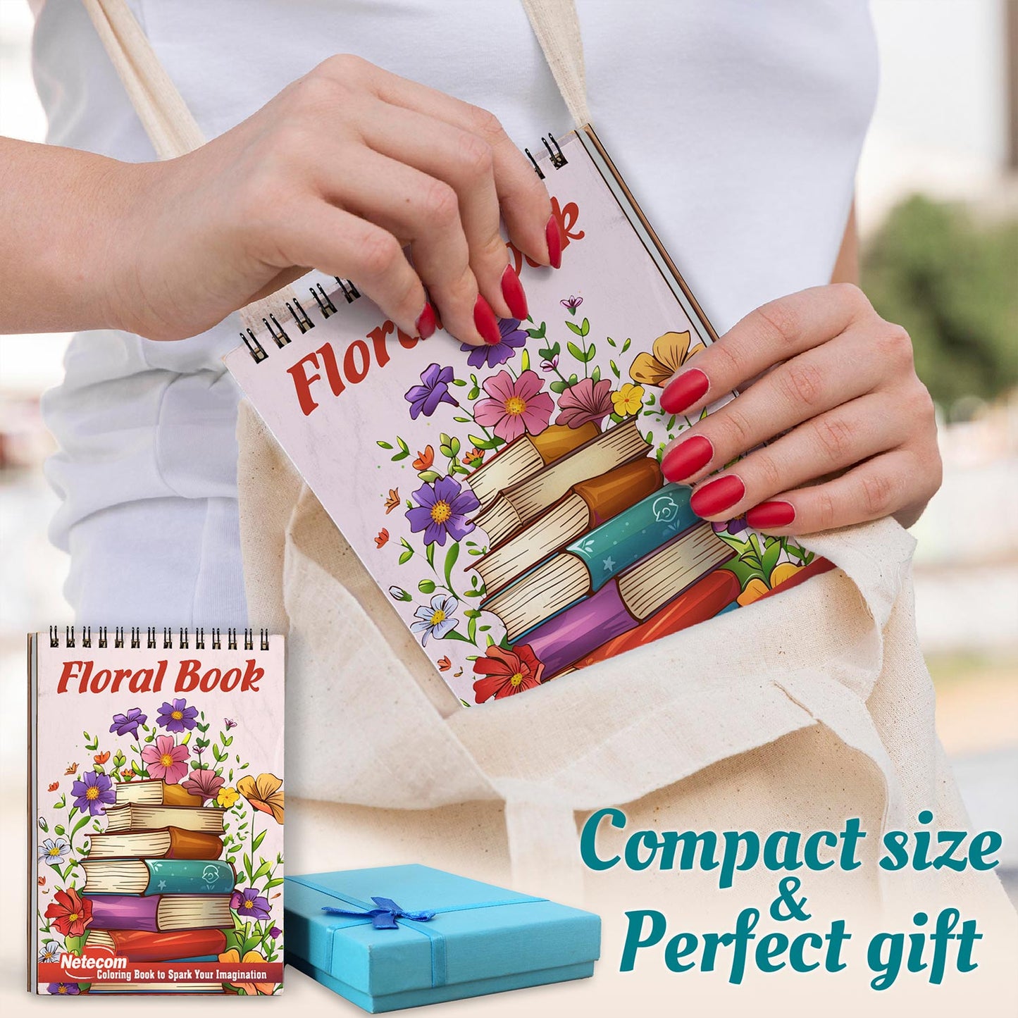 Netecom Floral Book Spiral Coloring Book For Adults