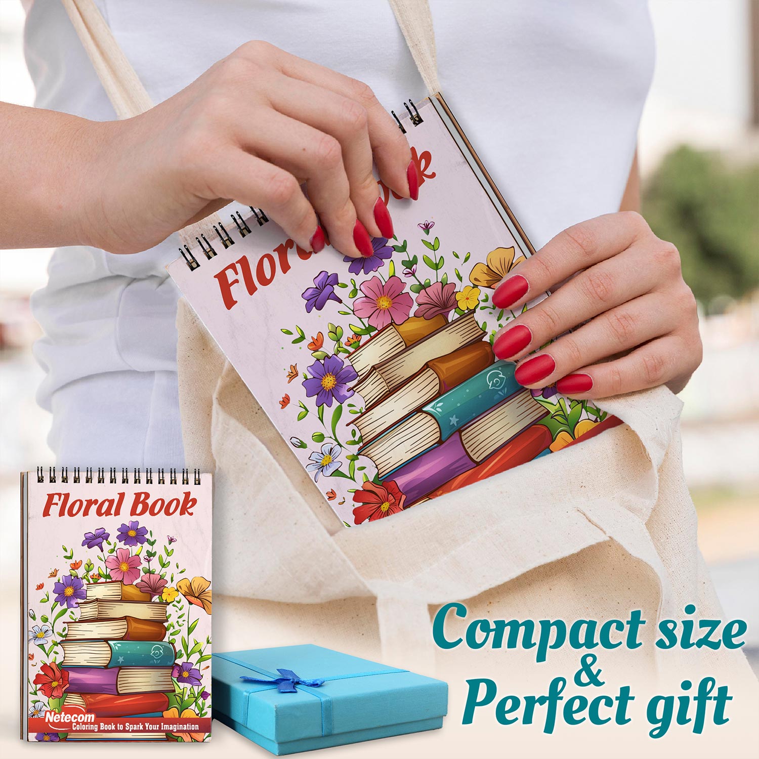 Netecom Floral Book Spiral Coloring Book For Adults