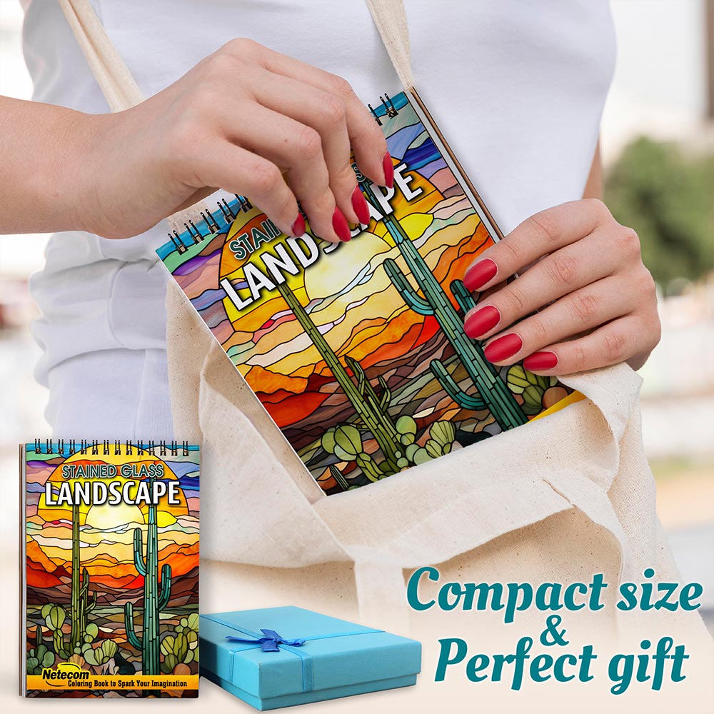 Netecom Stained Glass Landscape Spiral Coloring Book For Adults