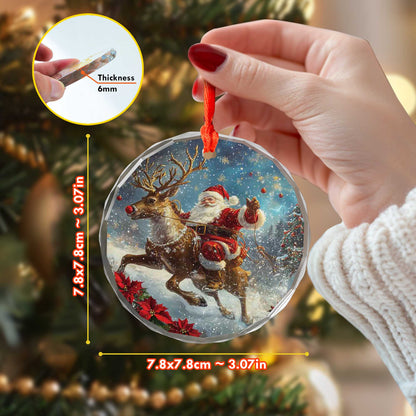 Netecom Santa Claus with Reindeer Glass Ornament – Christmas Holiday Tree Decoration, Keepsake Gift, 3 in