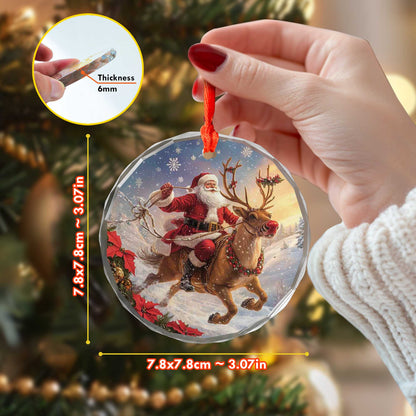 Netecom Santa Claus and Reindeer Glass Ornament – Christmas Tree Decoration, Seasonal Keepsake Gift, 3 in