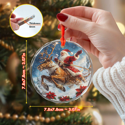 Netecom Santa Claus Riding Reindeer Glass Ornament – Christmas Tree Decor, Holiday Keepsake for the Season, 3 in