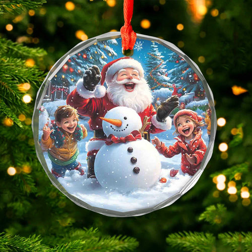 Netecom Santa Claus with Kids and Snowman Glass Ornament – Christmas Tree Decor, Perfect Holiday Gift, Gift Keepsake, 3 in
