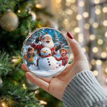 Netecom Santa Claus with Kids and Snowman Glass Ornament – Christmas Tree Decor, Perfect Holiday Gift, Gift Keepsake, 3 in