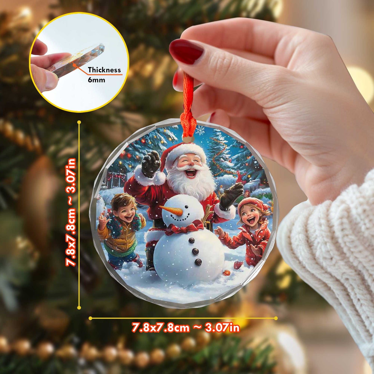 Netecom Santa Claus with Kids and Snowman Glass Ornament – Christmas Tree Decor, Perfect Holiday Gift, Gift Keepsake, 3 in