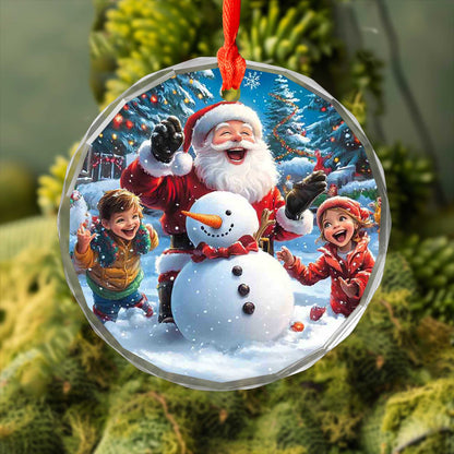 Netecom Santa Claus with Kids and Snowman Glass Ornament – Christmas Tree Decor, Perfect Holiday Gift, Gift Keepsake, 3 in