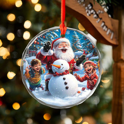 Netecom Santa Claus with Kids and Snowman Glass Ornament – Christmas Tree Decor, Perfect Holiday Gift, Gift Keepsake, 3 in