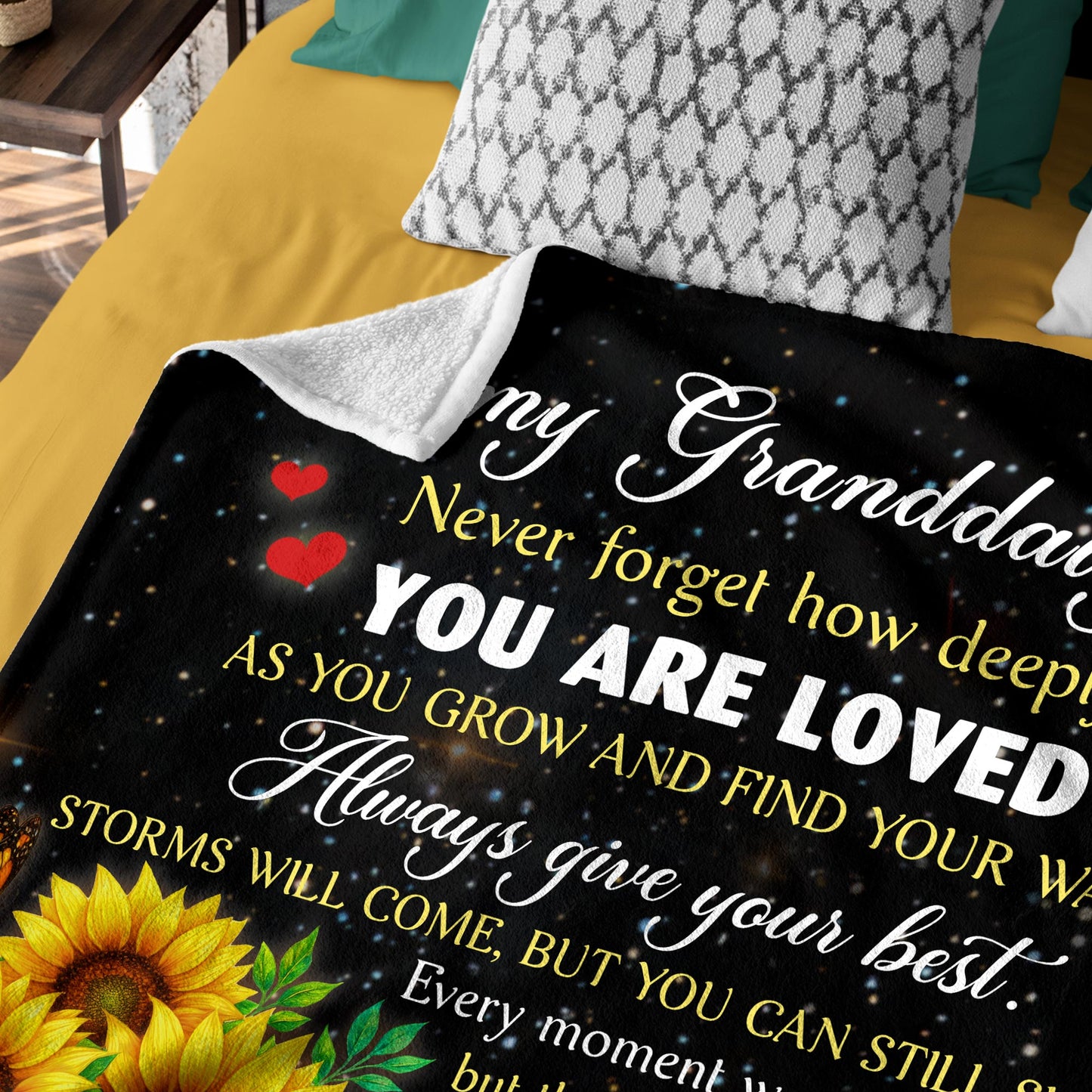 Netecom Personalized To My Granddaughter Blanket from Grandma and Grandpa, Sunflower & Galaxy Starry Night Throw Blanket for Couch, Bed or Sofa, Birthday Gift for Granddaughter, Christmas, Graduation