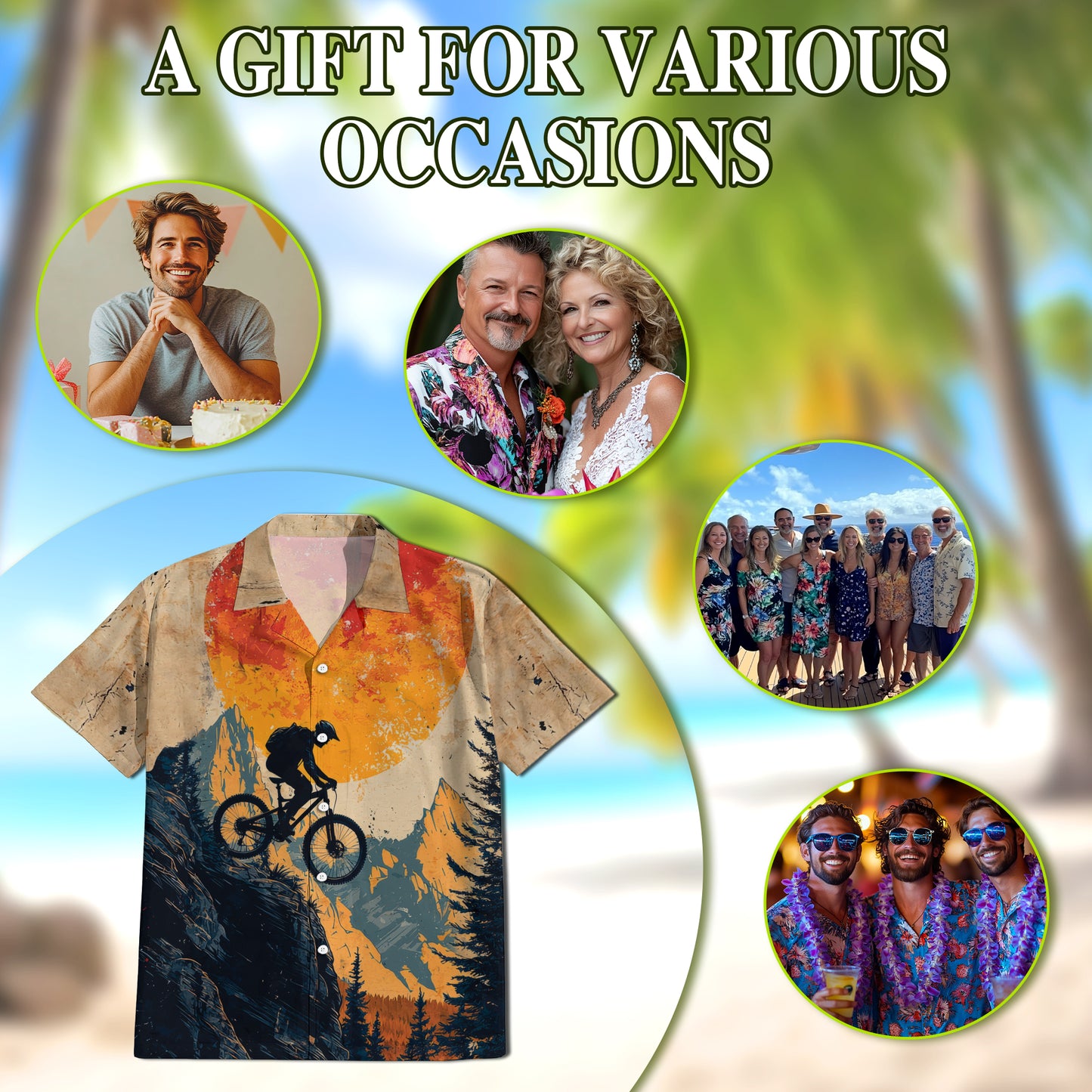 Netecom Vintage Mountain Biking Hawaiian Shirt for Men, Biker Gifts, Cycling Button Down Summer Beach Shirts