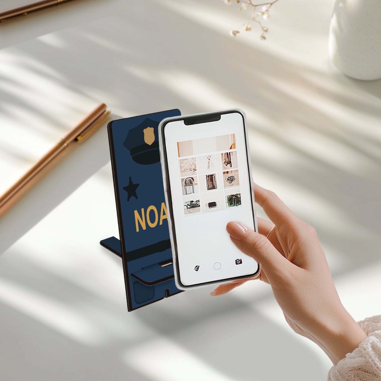 Netecom Customizable Police-Themed Phone Stand, Personalized Name - Thoughtful Gift for Police Officers and Desk Decor, Christmas Gifts