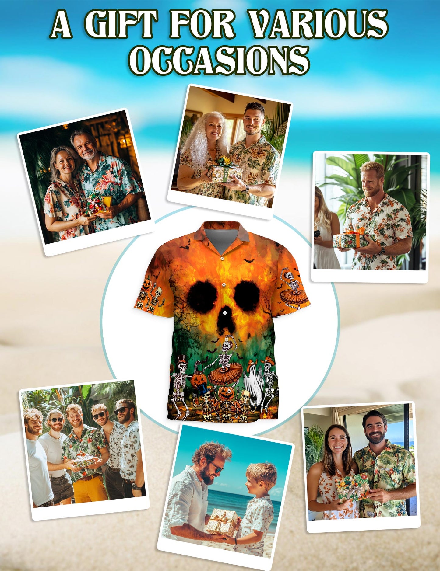 Netecom Party At Halloween Night Hawaiian Shirt for Men, Ghost Skeleton Button Down Summer Beach Short Sleeve Shirts, S-5XL