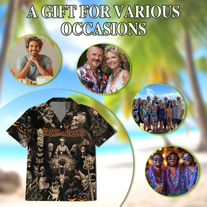 Netecom Vintage Skull Halloween Hawaiian Shirt for Men, Halloween Present, Skeleton Button Down Summer Beach Shirts, S-5XL