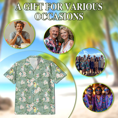 Netecom Tropical Parrot Hawaiian Shirt for Men Women, Parrot Lover Gifts, Animal Floral Button Down Summer Beach Shirts