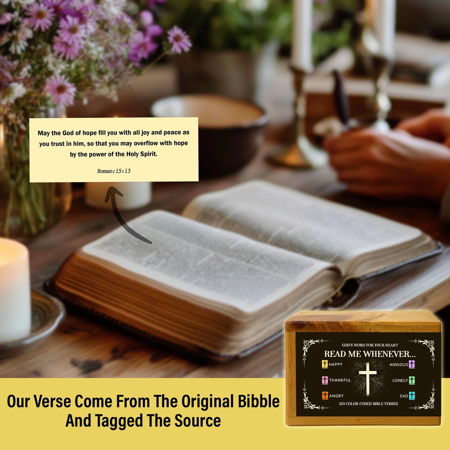 150 Color-Coded Bible Verses Wooden Box with Walnut Cross – Christian Scripture Cards for Encouragement, Prayer, Faith & Inspirational Gifts