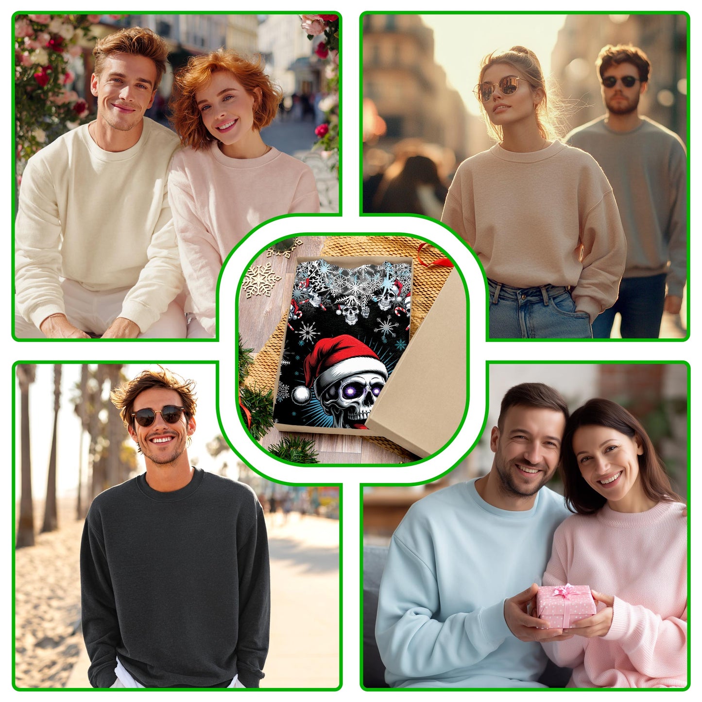Netecom Christmas Santa Skull Sweatshirt 3D All Over Print, Horror Skeleton Design, Crewneck Pullover for Costume Party