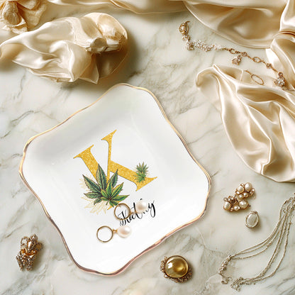 Netecom Personalized Jewelry Tray with Cannabis Leaf Design, Custom Name Jewelry Tray for Organizing and Gifting