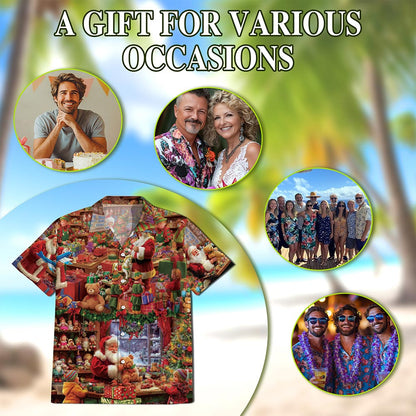 Netecom Santa Claus Workshop Hawaiian Shirt for Men Women, Festive Christmas Holiday Button Down Summer Beach Shirt, S-5XL