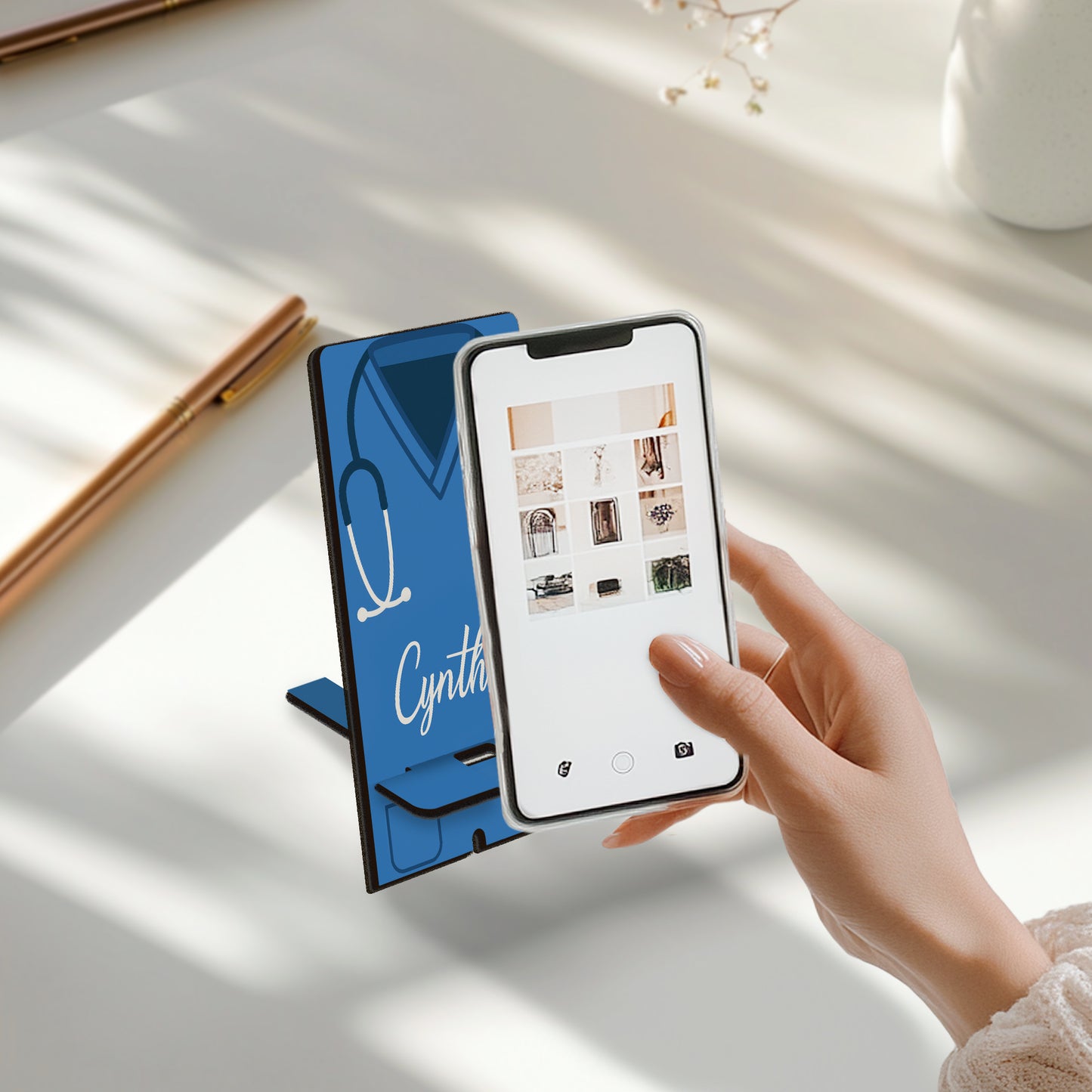 Netecom Custom Phone Stand with Personalized Name, Nurse-Themed Style for Desk or Office Use - Perfect Gift for Healthcare Workers
