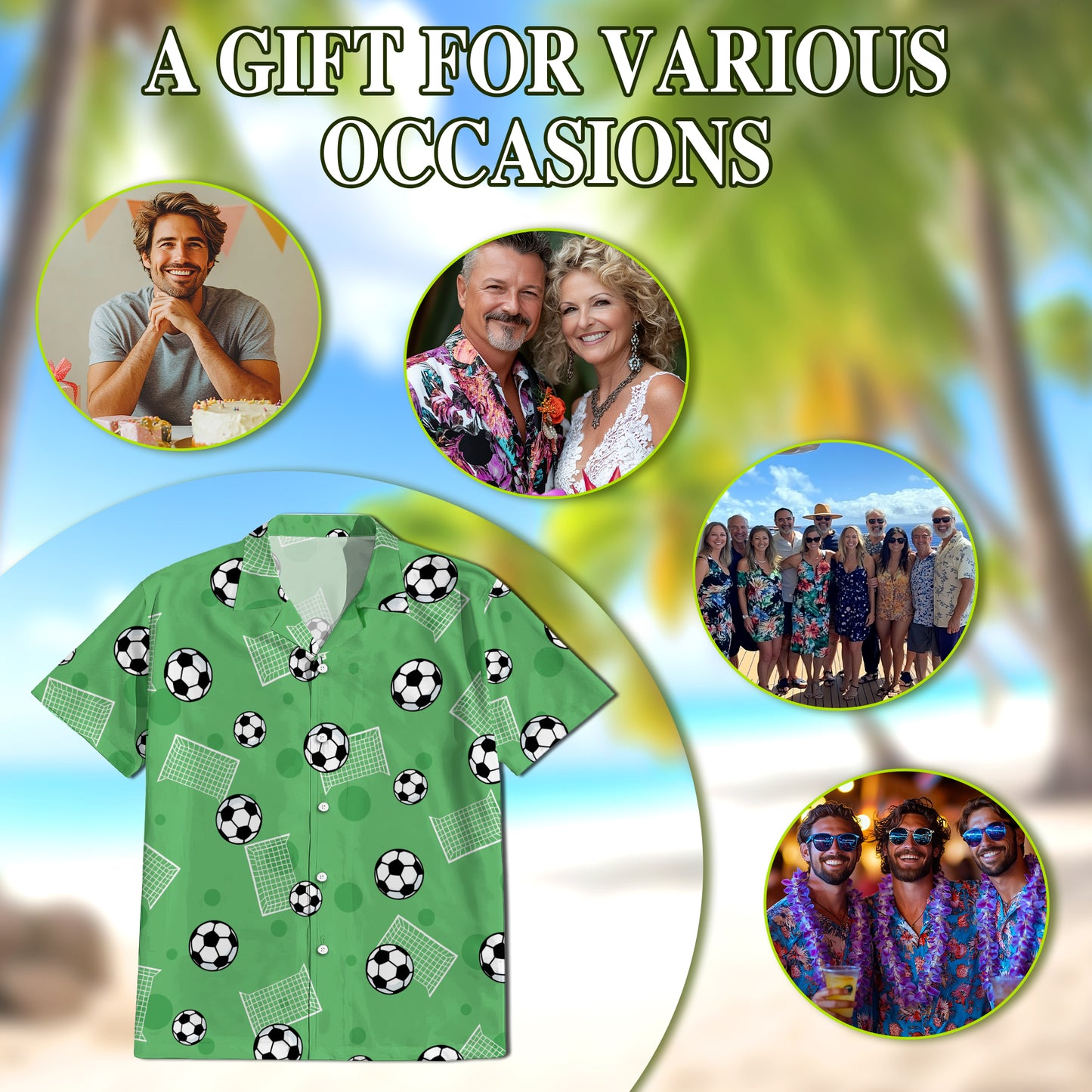 Netecom Soccer Ball Print Hawaiian Shirt for Men, Soccer Player Gifts, Sports Button Down Summer Beach Shirts