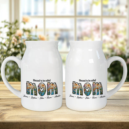 Netecom Custom Floral MOM Ceramic Pitcher, Personalized Name Vase, Perfect Gift for Mother’s Day, Birthday, or Holiday Decor