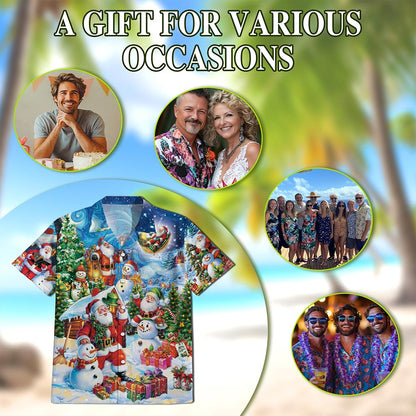 Netecom Santa Claus and Snowman Hawaiian Shirt, Festive Christmas Holiday Party Button Down Summer Beach Shirt, S-5XL