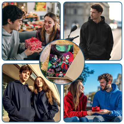 Netecom Santa Claus Rock Guitar Christmas Print Hoodie with Front Pocket, All Over Music Graphic Sweatshirt Unisex Casual