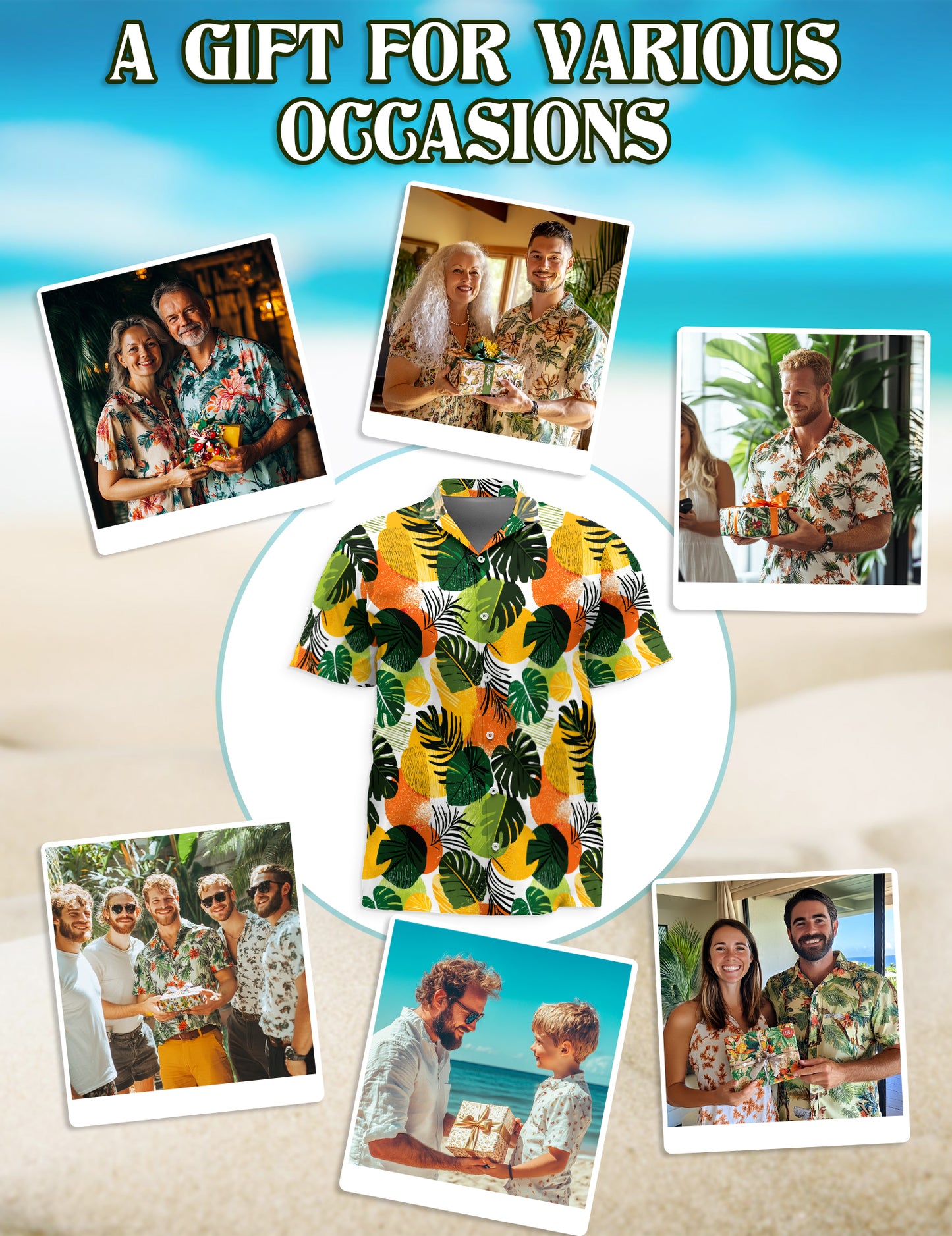Netecom Tropical Leaf Pattern Hawaiian Shirt for Men, Abstract Jungle Botanical Print Button Down Shirt