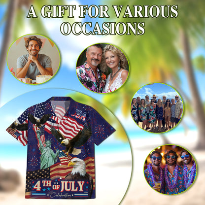 Netecom 4th of July Independence Day Hawaiian Shirt, Patriotic Eagle Button Down Summer Beach Shirts