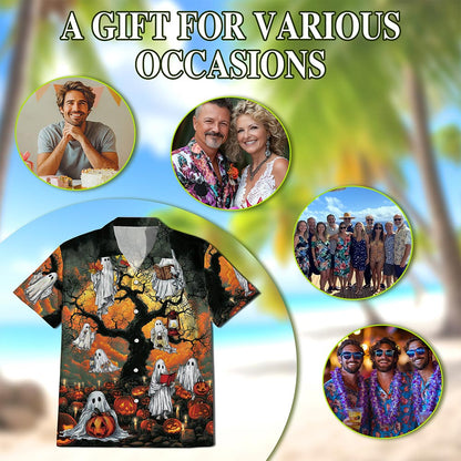 Netecom Ghost Halloween Hawaiian Shirt for Men, Halloween Present, Pumpkins Button Down Summer Beach Shirts, S-5XL