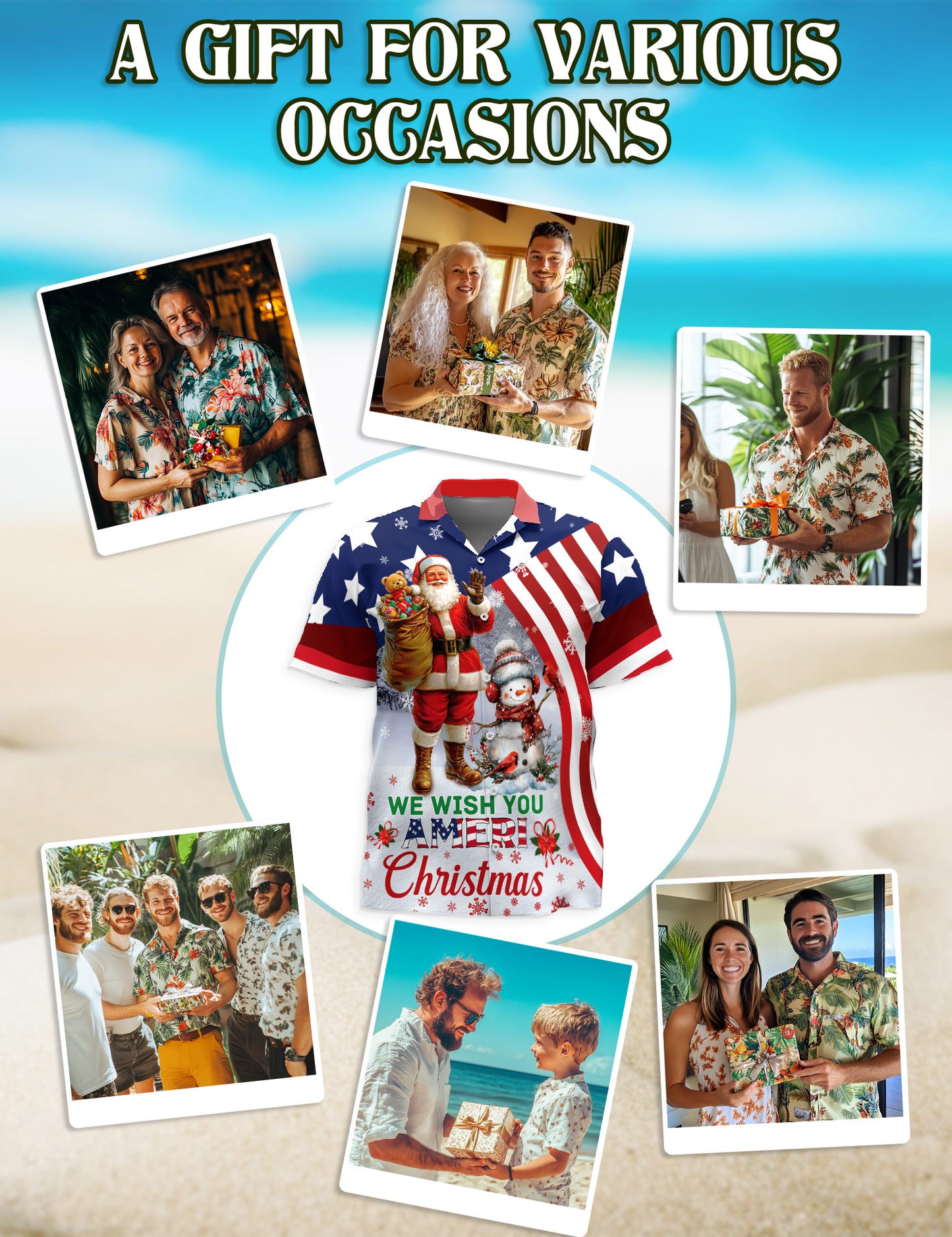 Netecom We Wish You Ameri Christmas Hawaiian Shirt, Patriotic Santa Snowman Flag Button Down Shirt